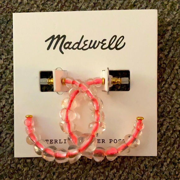 Madewell Jewelry - New Madewell pink and clear hoop earrings